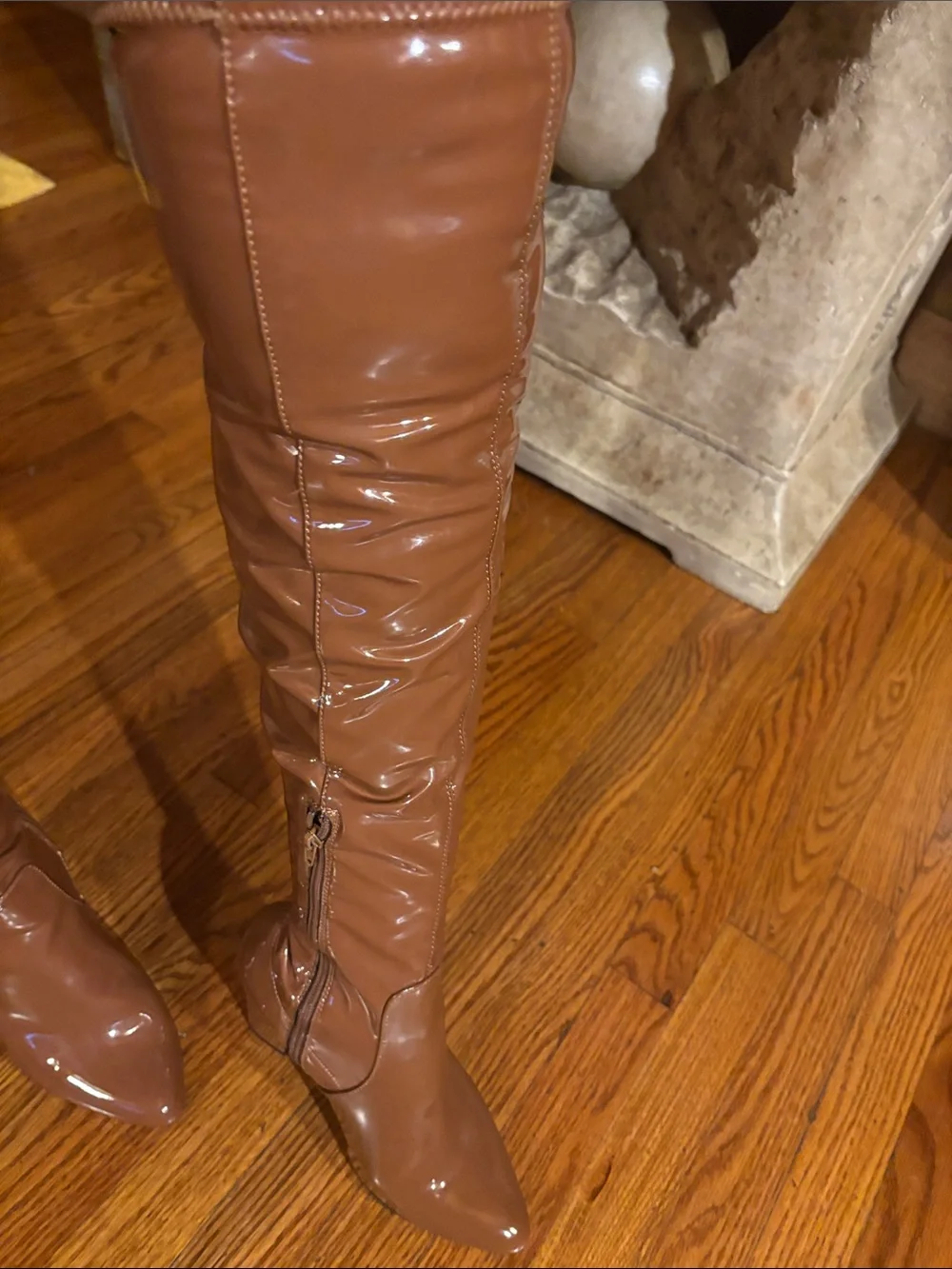 Knee-High Patent Leather Boots - Tan